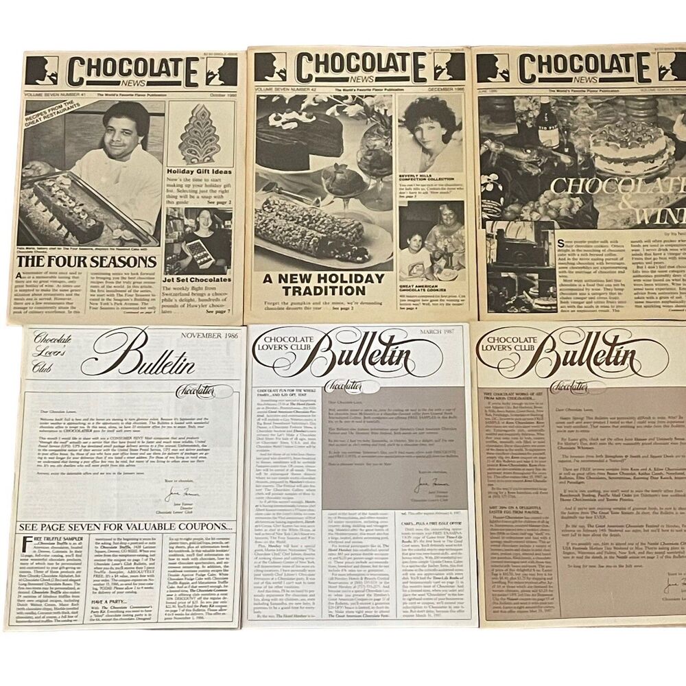 LOT 6 CHOCOLATIER MAGAZINES 1986 1987 Gourmet Chocolate Lovers Club & News
